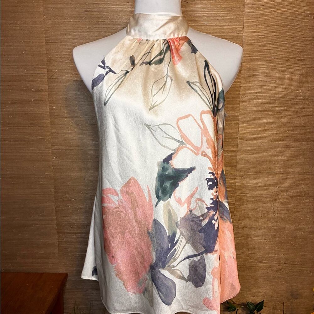 Parker Floral Satin Halter Blouse - Cream, Pink, Blue